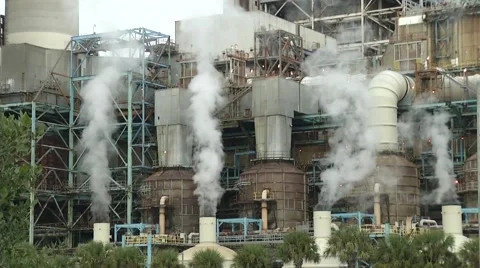 Industrial Setting with rising Smoke Stock Footage 47576372