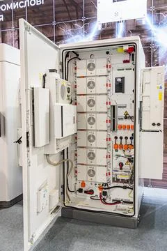 Industrial setup with exposed electrical equipment, displaying circuit boar.. Stock Photos