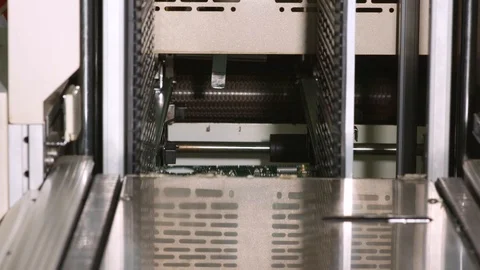 Industrial setup. Printed circuit board on assembly line. Factory machinery Stock Footage 86798268