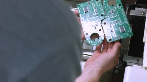 Industrial setup. Production line of printed circuit boards Stock Footage 86798149
