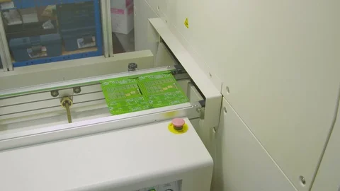 Industrial setup. Production line for printed circuit boards. Electronics Stock Footage 86798699