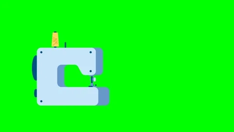 Industrial sewing blue machine with a spool of yellow threads. Sewing, cutting Stock Footage 254660597