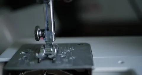Industrial Sewing Machine Close Up Presser Foot Metallic Feed Plate Preparing Video stock 321808603