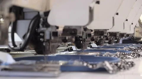 Industrial Sewing Machine Embroider pattern on Fabric Stock Footage 167789129