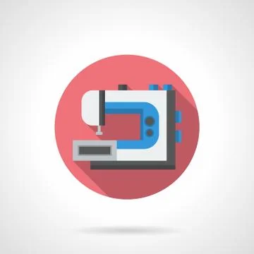 Industrial sewing machine round flat vector icon Stock Illustration
