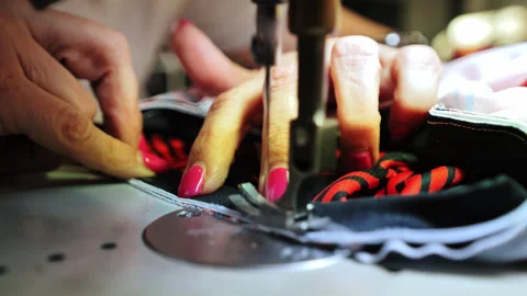 Industrial Sewing Machine Stitching Fabric In Modern Textile Factory Workshop Stock Footage 336642606