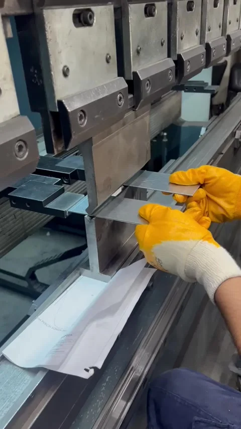 Industrial Sheet Metal Bending Process in Factory Stock Footage 336978965