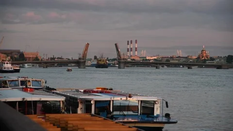 Industrial ship passes under drawbridge Stock Footage 218092245