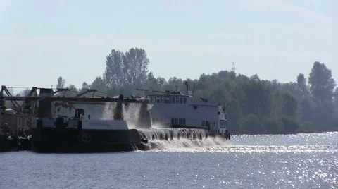  industrial ship on  river extracts sand. PAL clip Stock Footage 45194830