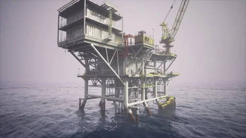 Industrial shipyard scene. Offshore platform with lifting gear Stock Footage 338339494
