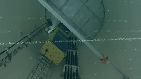 Industrial silo being rendered in overhead view featuring platform ladder boom 스톡 동영상 307884848