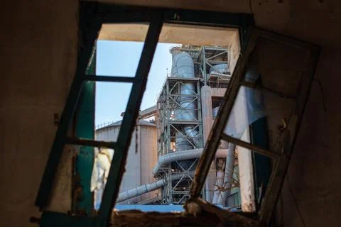 Industrial Silos at Cement Processing Facility Stock Photos