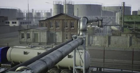 Industrial site featuring storage tanks and pipelines イラスト素材