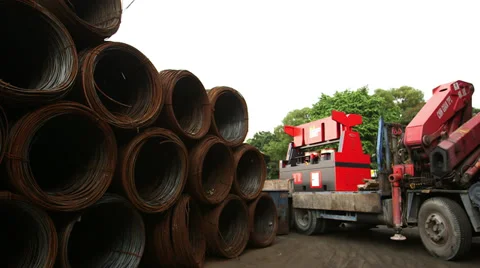 Industrial Site Scene with Trailer Moving Stock Footage 34263302