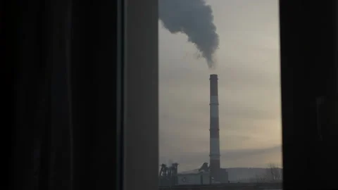 Industrial smoke pipe. The view from the window. Stock Footage 99284370