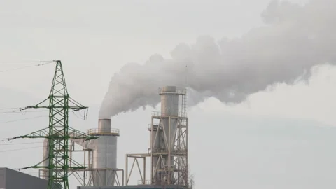Industrial smoke stack blows smoke. Heavy pollution. Chimney smoking stack 스톡 동영상 149240935