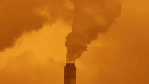 Industrial smoke stack of coal power plant in the morning. Factory pipe pollutin Stock-Footage 223642659