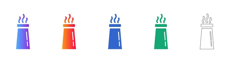 Industrial Smoke Stack Infrastructure Icons Stock Illustration