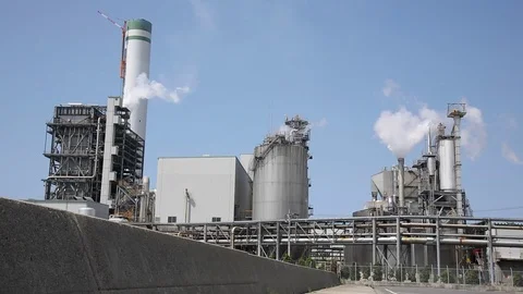 Industrial smoke stack with smoke Stock Footage 77382298