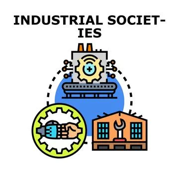 Industrial societies developing modern manufacturing automation technologies Illustrazione stock