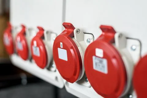 Industrial sockets on distribution board Stock Photos