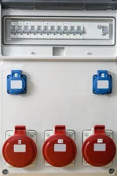 Industrial sockets on distribution board Stock Photos