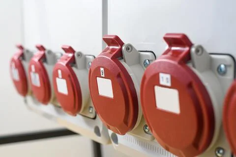 Industrial sockets on distribution board Foto stock