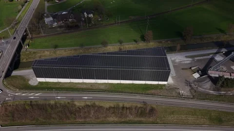 Industrial solar panel building lateral drone movement Stock-Footage 332247430