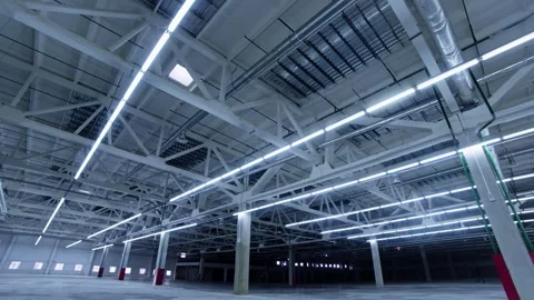 Industrial space showcasing modern architecture with impressive ceiling design Stock-Footage 308324007