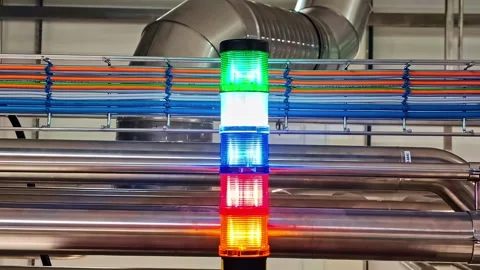 An industrial stack light blinking in a factory or processing plant Stock Footage 325570630