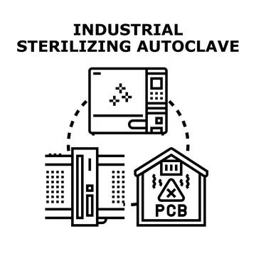 Industrial sterilizing autoclave equipment processing hazardous waste concept Stock Illustration