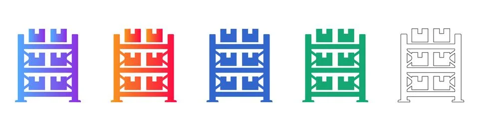 Industrial Storage Rack Vector Icon Set Illustrazione stock
