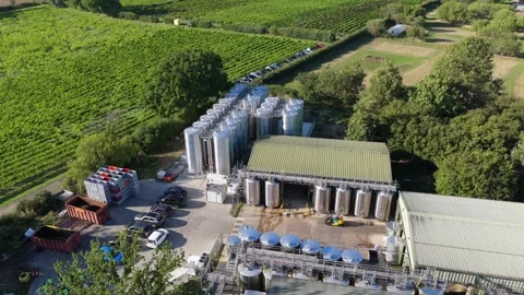 Industrial storage silos at large scale winery in beautiful countryside Stock Footage 346395504