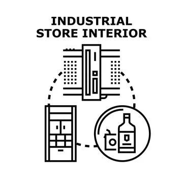 Industrial store interior concept outlining storage production and goods Stock Illustration