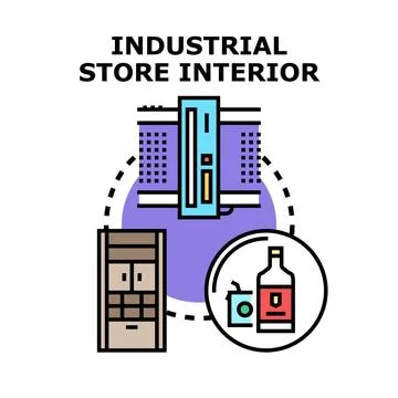 Industrial store interior concept outlining storage production and goods Stock Illustration