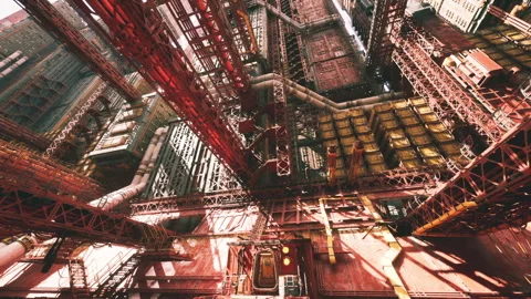 Industrial structural imagery, Complex metal framework details Stock Footage 331521107