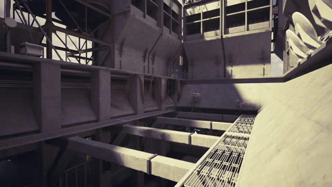 Industrial structural view. Elevated steel platforms and access structures Stock Footage 338340443
