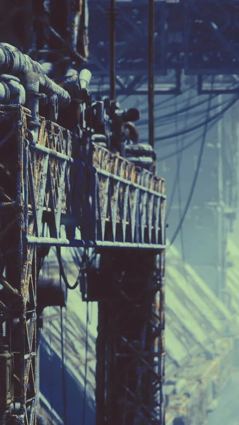 Industrial structure with cables and beams in a large factory area Stock Footage 334172873