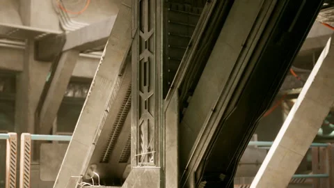 Industrial structure with intricate design elements in a futuristic setting Stock Footage 331418405