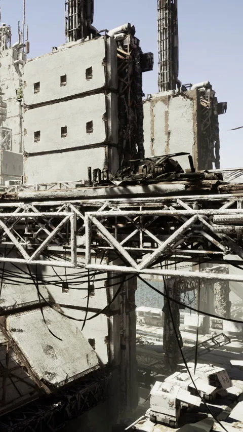 Industrial structures in abandoned construction site during daylight hours Stock Footage 334171470