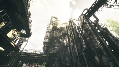 Industrial structures highlight towering metallic frameworks Stock Footage 342922887