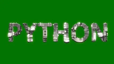 Industrial style cybernetic text PYTHON on chroma key screen background Stock Illustration