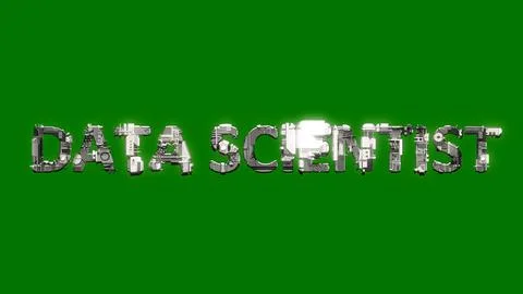 Industrial style cybernetical text DATA SCIENTIST on chroma key screen backdrop Illustrazione stock