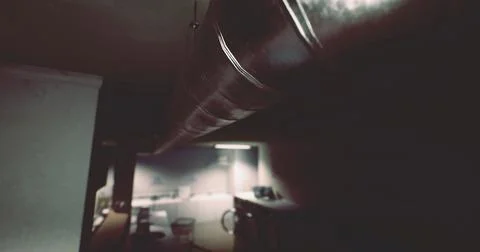 Industrial style kitchen interior features metal ventilation ducting 스톡 일러스트