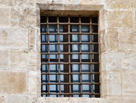 Industrial style window with reflections, Stoneframed window featuring Stock Photos