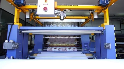 Industrial sublimation printer for digital printing on fabrics. Modern textile i Stockbeeldmateriaal 105382795