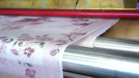Industrial sublimation printer for digital printing on fabrics. Modern textile i Stockbeeldmateriaal 105382881