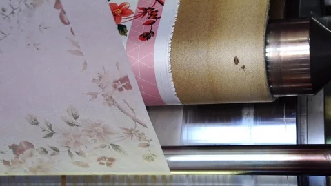 Industrial sublimation printer for digital printing on fabrics. Modern textile i Stockbeeldmateriaal 105382897