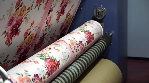 Industrial sublimation printer for digital printing on fabrics. Modern textile i Stockbeeldmateriaal 105382904