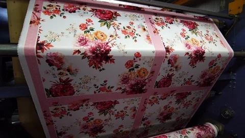 Industrial sublimation printer for digital printing on fabrics. Modern textile i Stockbeeldmateriaal 105382928